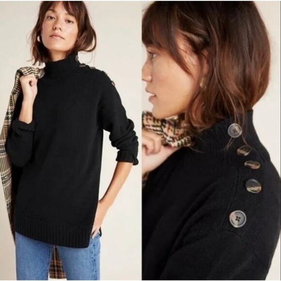 Anthropologie Margarita Tunic Oversized Knit Sweater Turtleneck Black XXSP - Picture 1 of 7
